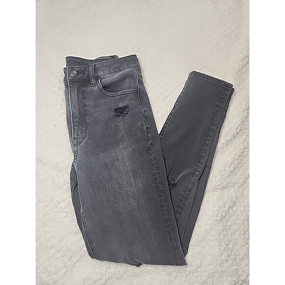 Sz 6 American Eagle Womens Black / Gray Distressed Jegging Skinny Jeans - Picture 1 of 7